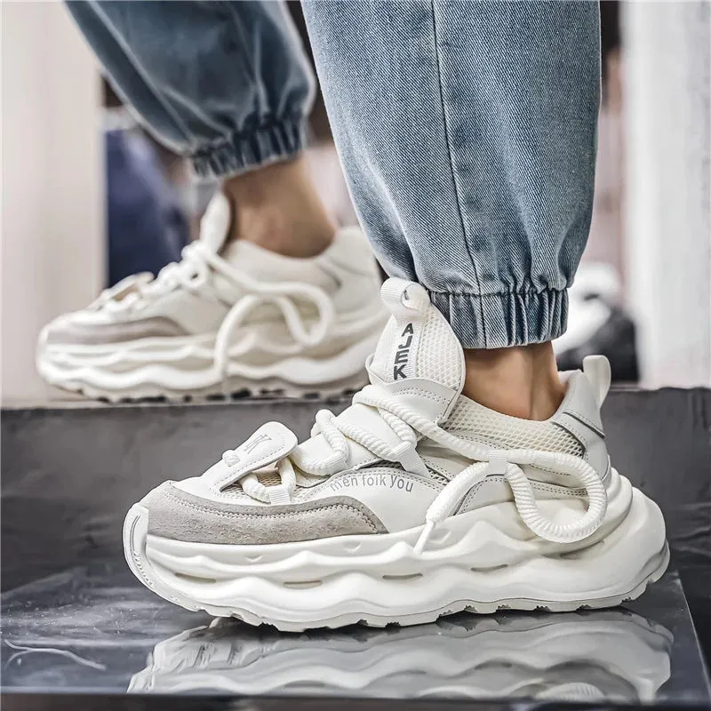 2024 Men's Green Chunky Platform Sneakers - Breathable Mesh Streetwear Sport Trainers, Fashion Casual Shoes