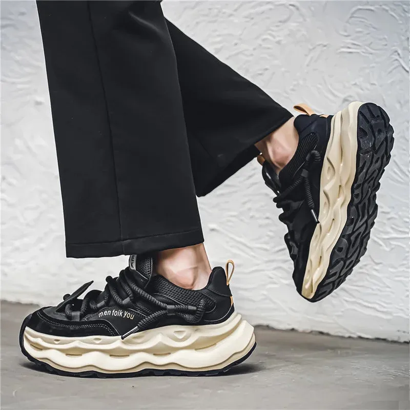 2024 Men's Green Chunky Platform Sneakers - Breathable Mesh Streetwear Sport Trainers, Fashion Casual Shoes