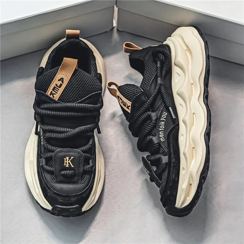 2024 Men's Green Chunky Platform Sneakers - Breathable Mesh Streetwear Sport Trainers, Fashion Casual Shoes