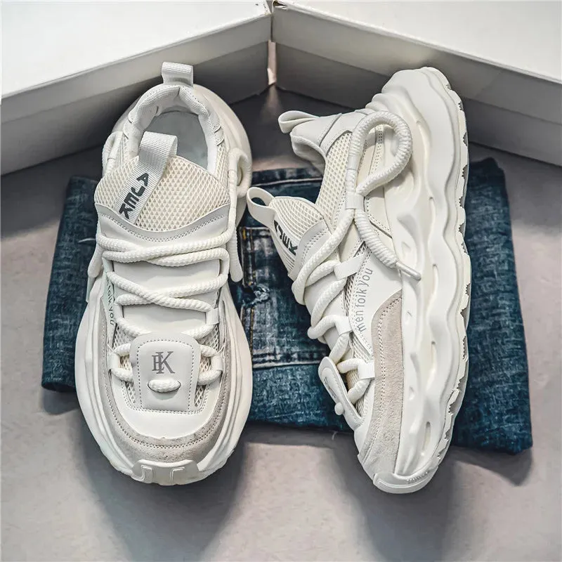 2024 Men's Green Chunky Platform Sneakers - Breathable Mesh Streetwear Sport Trainers, Fashion Casual Shoes