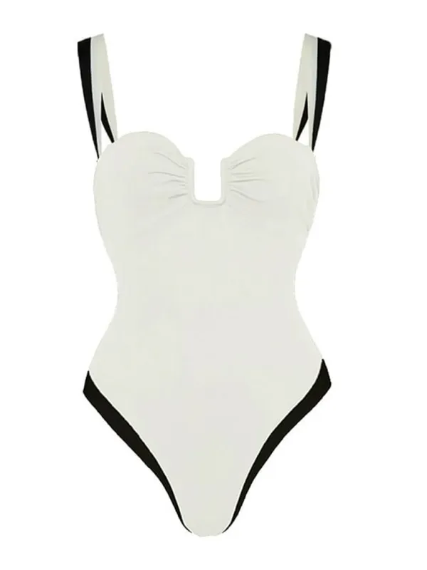 Blue Zone Planet |  Amelia's Black and White Simple Contrast One-Piece Swimsuit