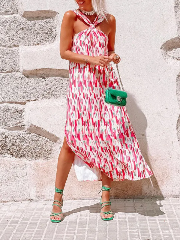 Blue Zone Planet |  Lilly's Halter Neck Side Slit Midi Dress