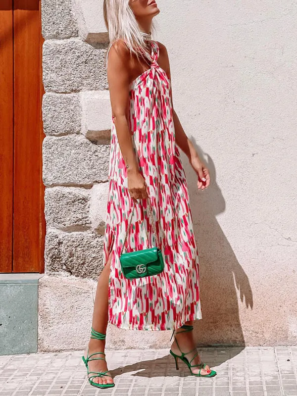 Blue Zone Planet |  Lilly's Halter Neck Side Slit Midi Dress