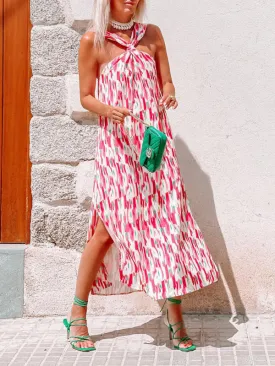 Blue Zone Planet |  Lilly's Halter Neck Side Slit Midi Dress