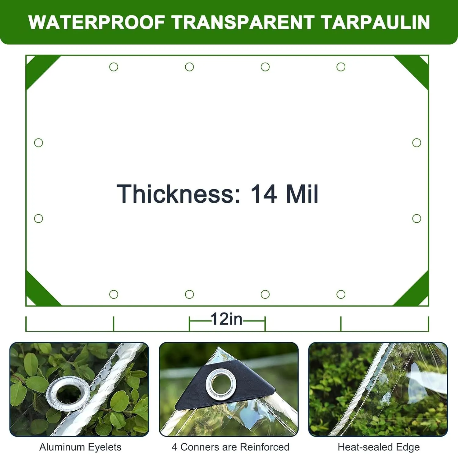 Clear Tarp 3x6ft Clear Tarps Heavy Duty Water Resistant,14Mil Thickened Transparent Tear Resistant PVC Vinyl Tarpaulin Enclosurewith Grommets and Reinforced Edges for Patio,Porch and Outdoor