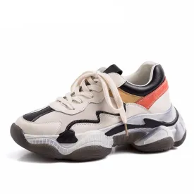 Corss-Tied Women Sneakers Cow Leather Shoes Woman Platform Chunky Sneakers Ladies Trainers Zapatillas Chunky Mujer