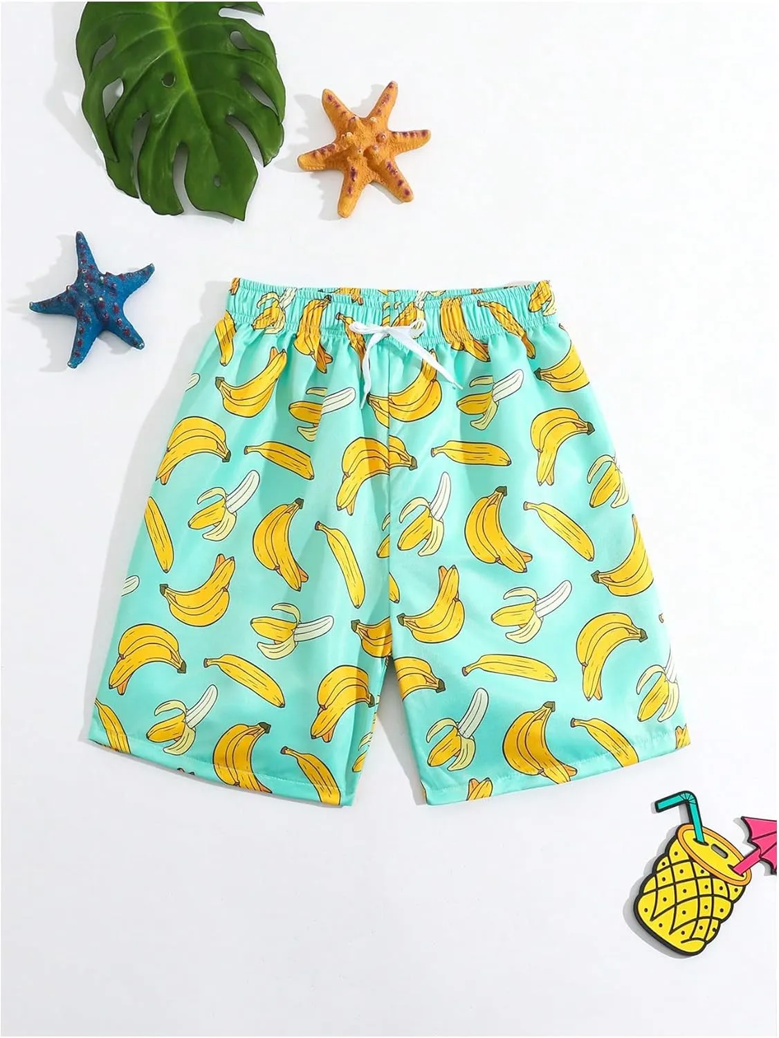 Floerns Boy's Patchwork Drawstring Waist Printed Summer Boho Track Shorts