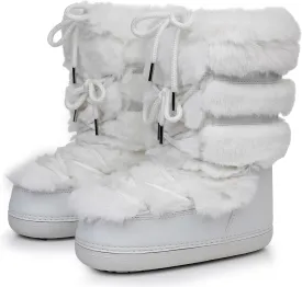 Furry Faux Fur Boots for Women - Fuzzy Boots for Women Winter Snow Boots - Fluffy Black White Pink Fur Boots- Lace-up Mid-Calf Water-Resistant Platform Boots