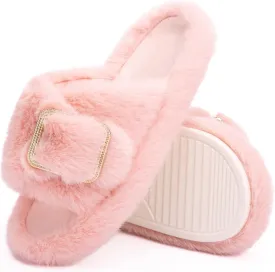 Fuzzy Slippers for Women Indoor Outdoor Fluffy House Womens Slippers with Memory Foam Anti-Skid Sole Gifts for Mom Ladies