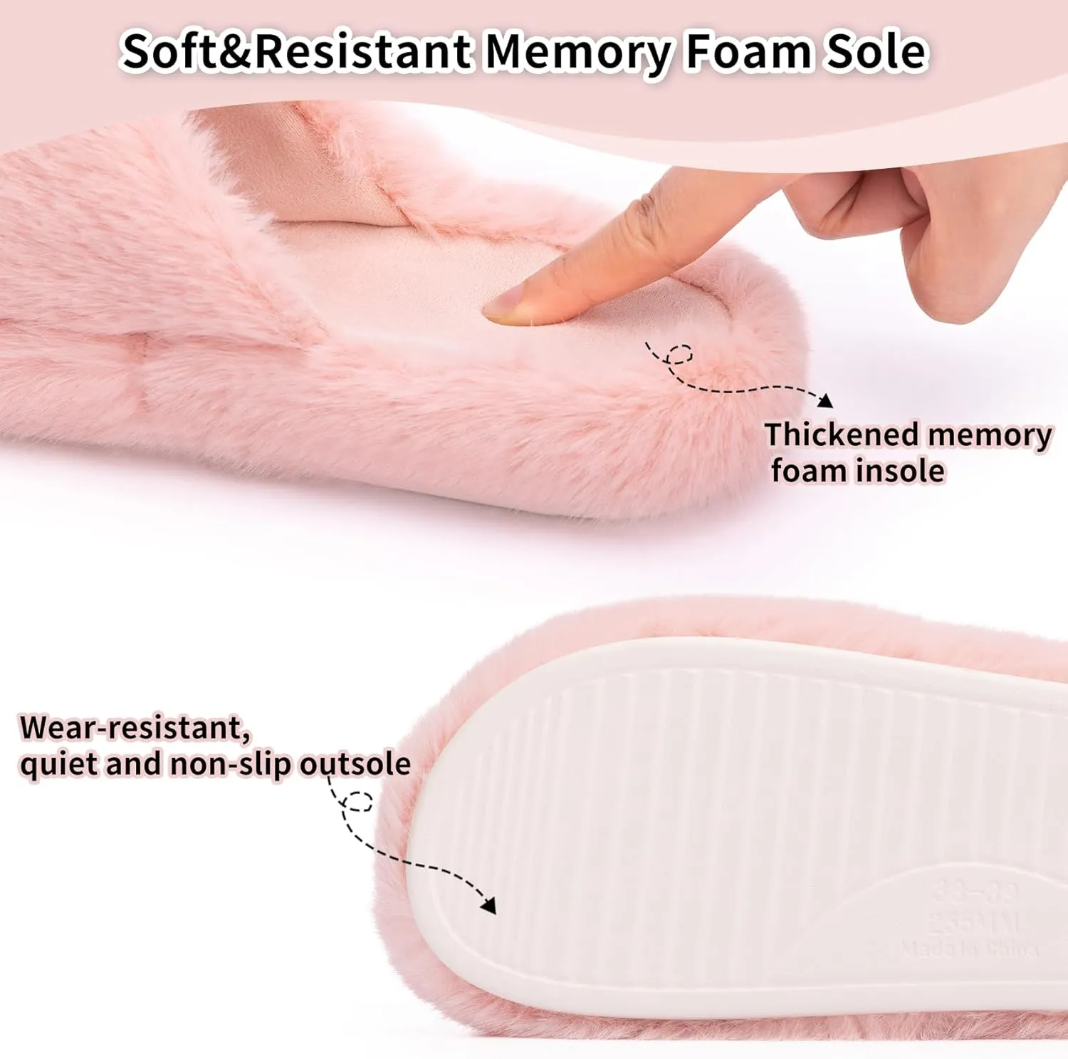 Fuzzy Slippers for Women Indoor Outdoor Fluffy House Womens Slippers with Memory Foam Anti-Skid Sole Gifts for Mom Ladies
