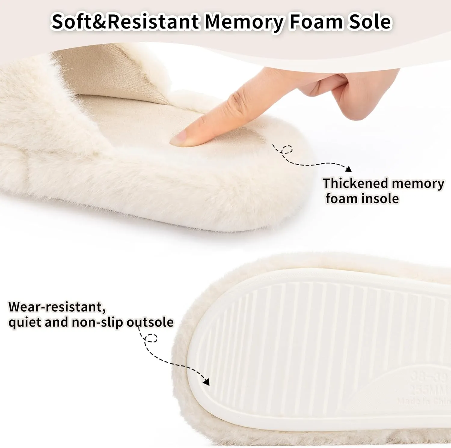 Fuzzy Slippers for Women Indoor Outdoor Fluffy House Womens Slippers with Memory Foam Anti-Skid Sole Gifts for Mom Ladies