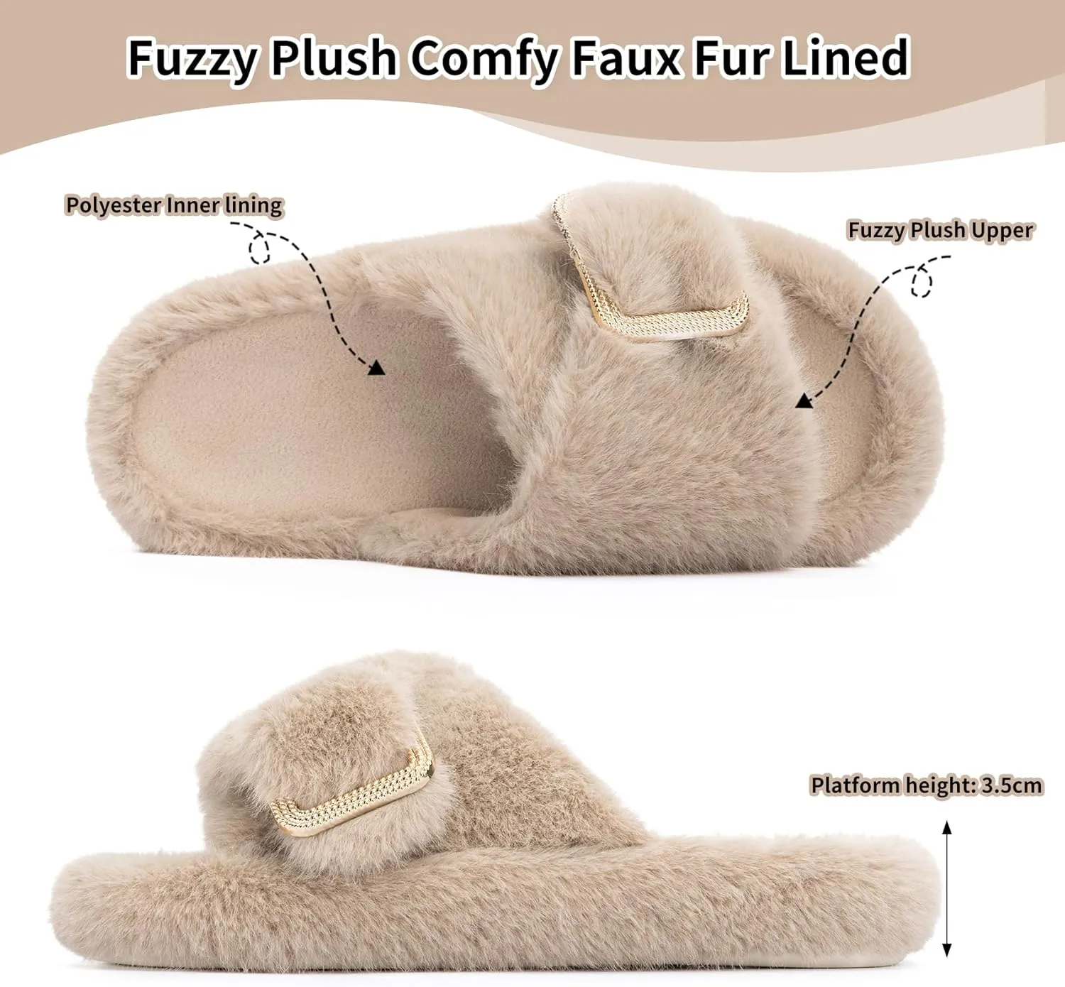 Fuzzy Slippers for Women Indoor Outdoor Fluffy House Womens Slippers with Memory Foam Anti-Skid Sole Gifts for Mom Ladies