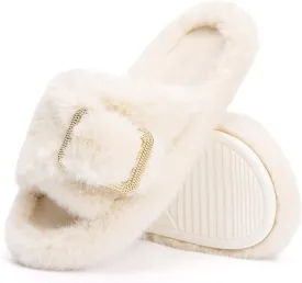 Fuzzy Slippers for Women Indoor Outdoor Fluffy House Womens Slippers with Memory Foam Anti-Skid Sole Gifts for Mom Ladies
