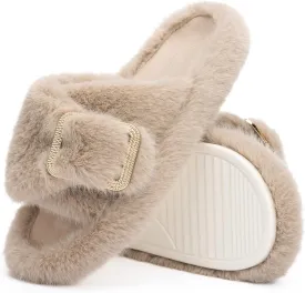 Fuzzy Slippers for Women Indoor Outdoor Fluffy House Womens Slippers with Memory Foam Anti-Skid Sole Gifts for Mom Ladies