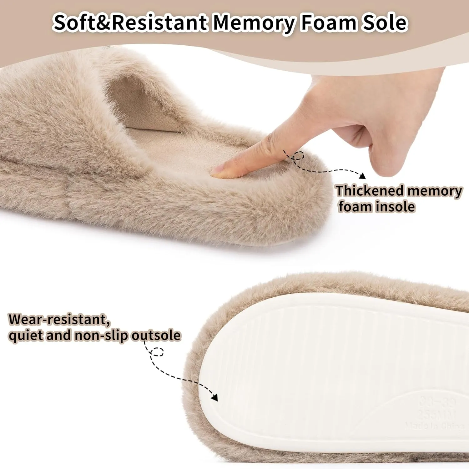Fuzzy Slippers for Women Indoor Outdoor Fluffy House Womens Slippers with Memory Foam Anti-Skid Sole Gifts for Mom Ladies