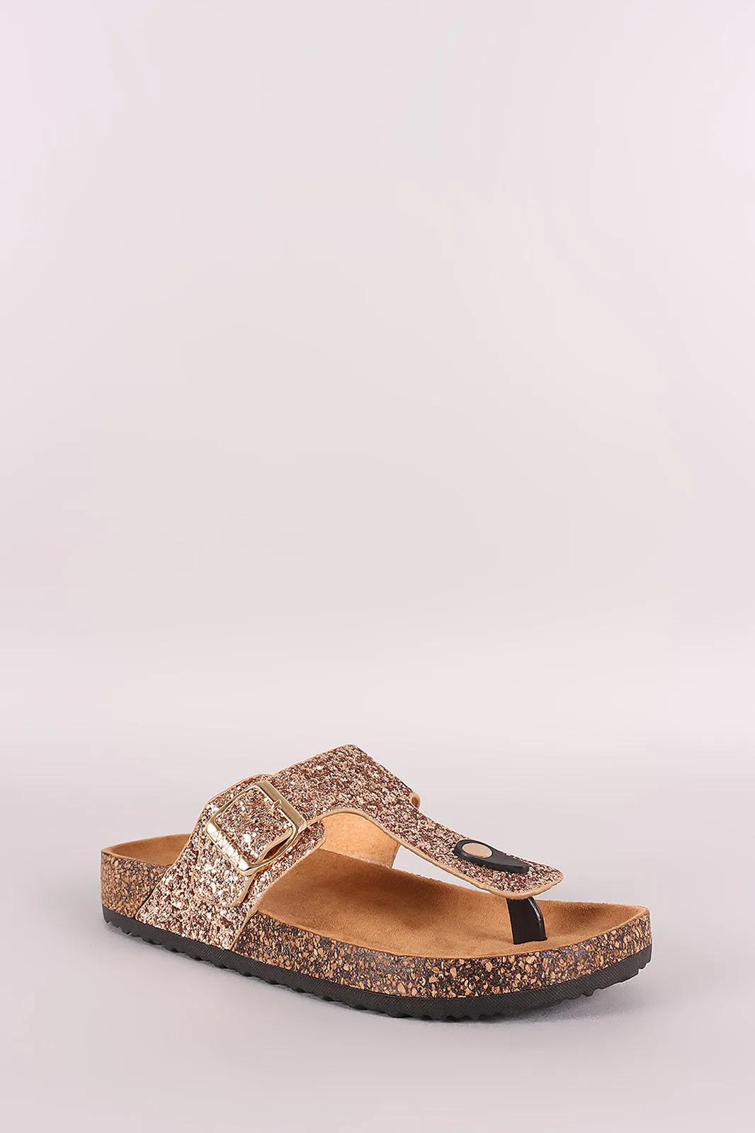 Glitter-Encrusted Buckled Thong Footbed Slide Sandal