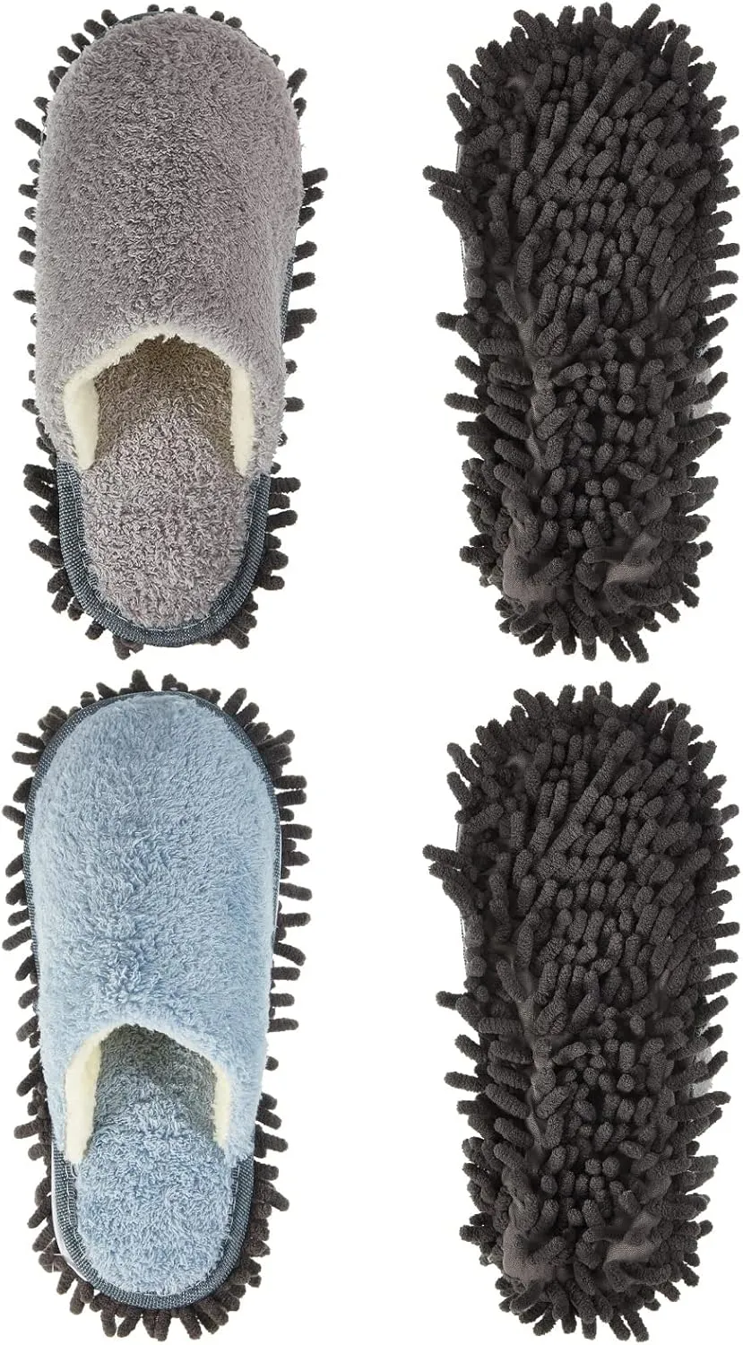 Jecery 2 Pair Microfiber Slippers Floor Cleaning Chenille Mop Slippers Base Board Cleaner Household Cleaning Tools for Wood Floor Dust Dirt Tool Supplies
