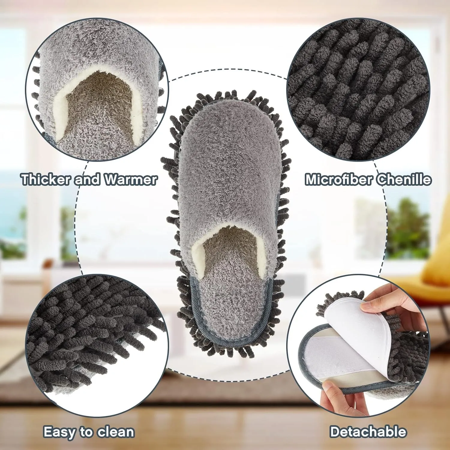 Jecery 2 Pair Microfiber Slippers Floor Cleaning Chenille Mop Slippers Base Board Cleaner Household Cleaning Tools for Wood Floor Dust Dirt Tool Supplies