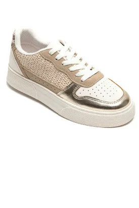 KHAKI GOLD LEOPARD CHUNKY FLAT LACE UP TRAINER