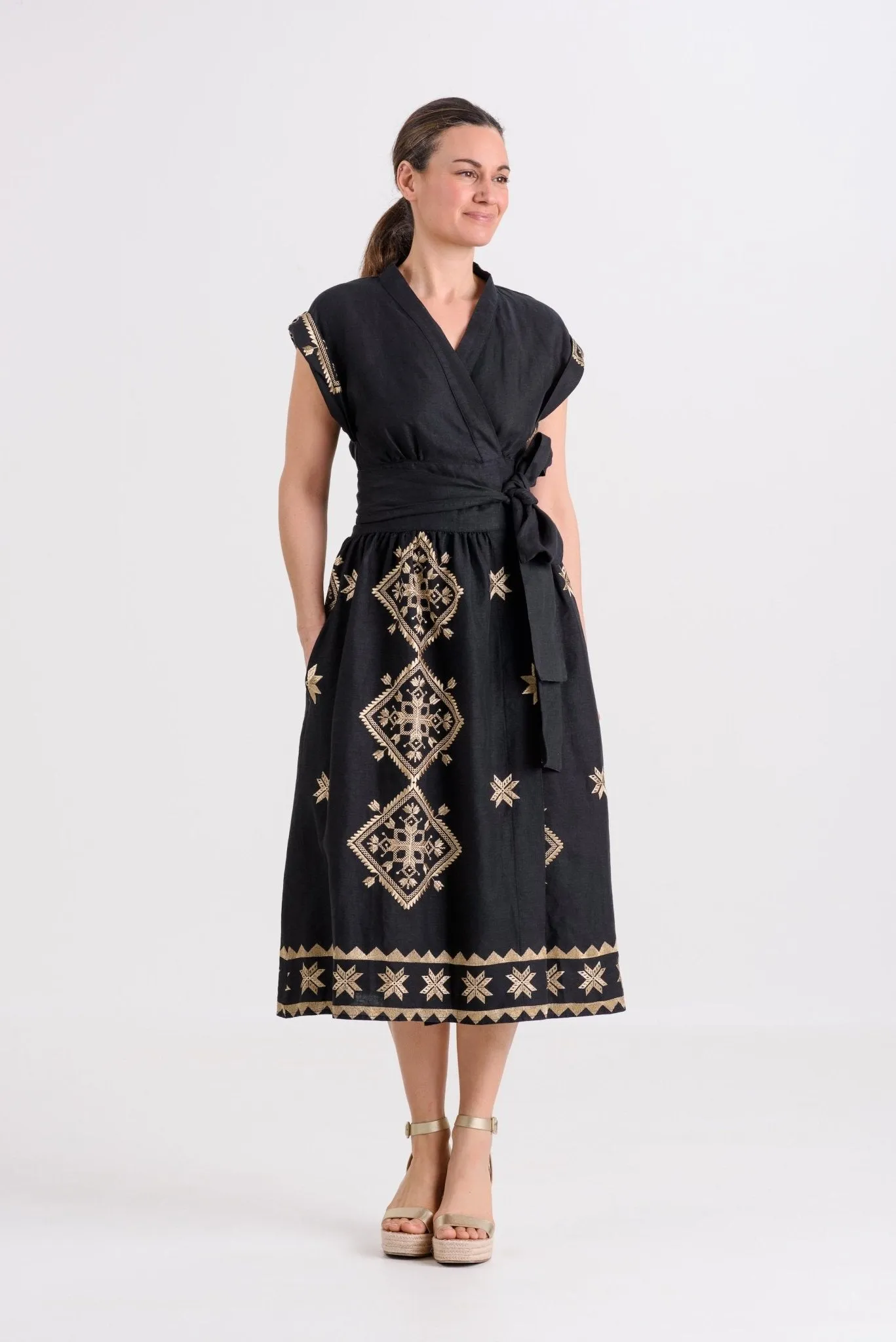 Kori Lefkada Wrap Dress | Black & Gold