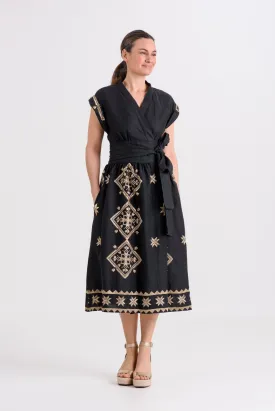 Kori Lefkada Wrap Dress | Black & Gold