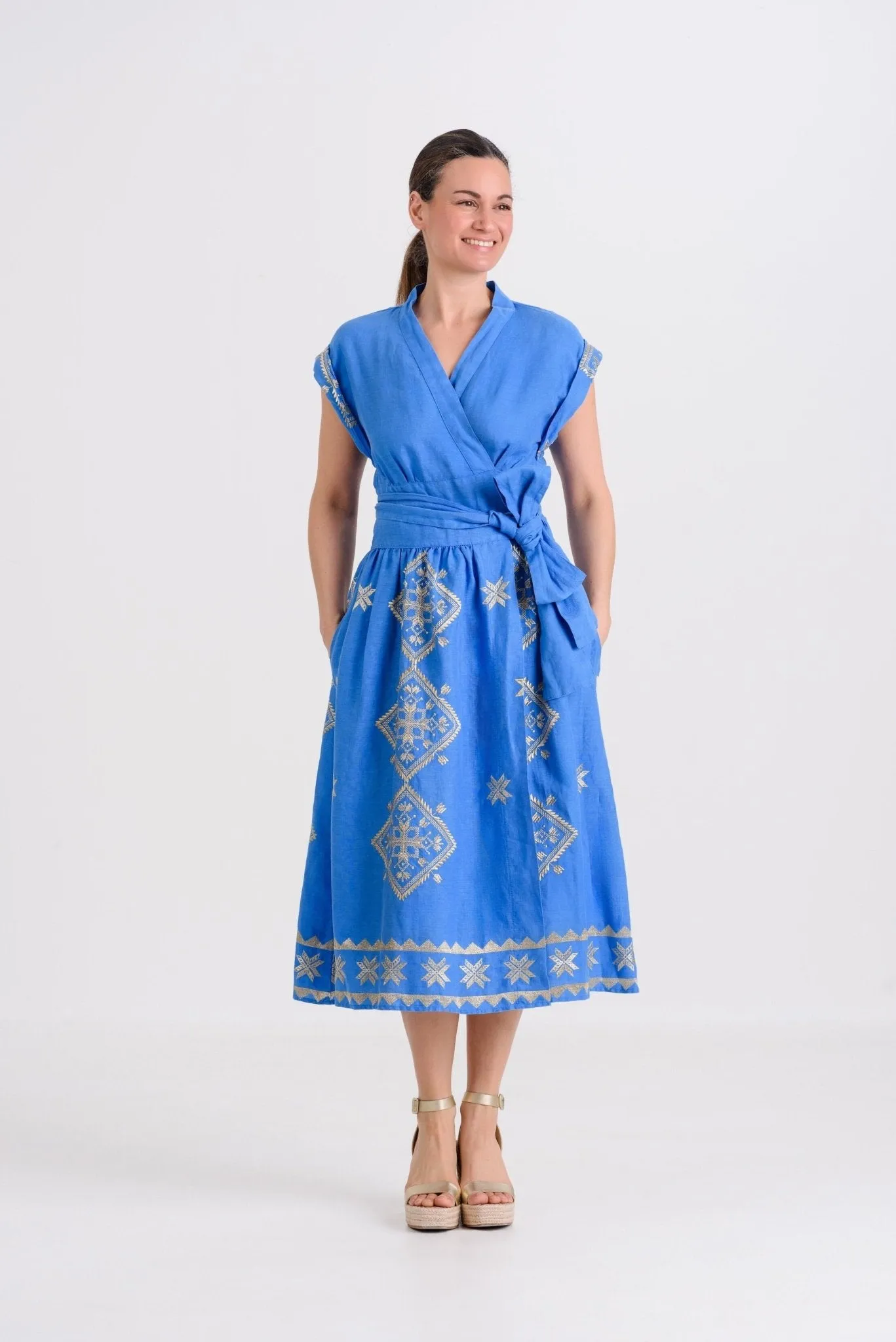 Kori Lefkada Wrap Dress | Blue & Gold