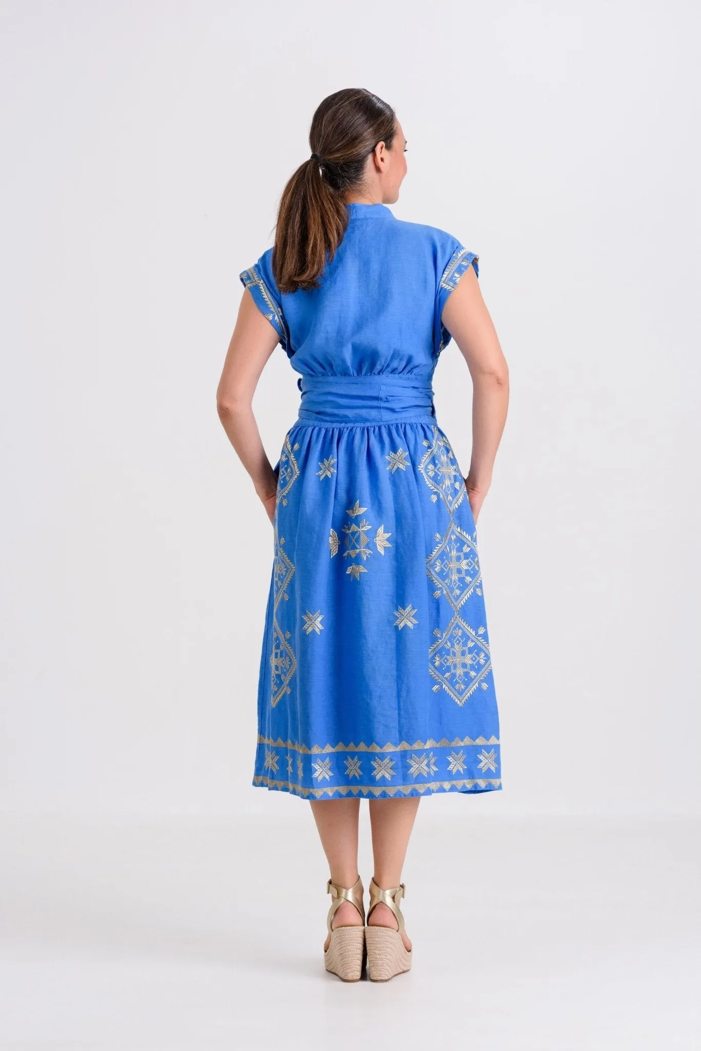 Kori Lefkada Wrap Dress | Blue & Gold