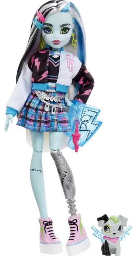 Monster High Frankie Stein Fashion Doll with Blue & Black Streaked Hair, Accessories & Pet