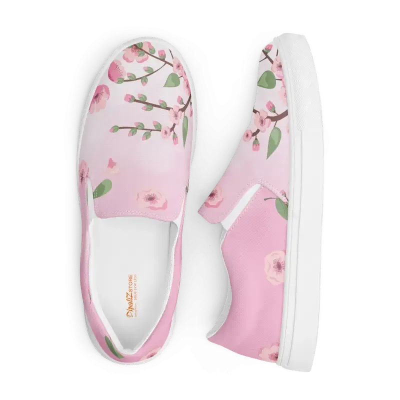 Pink Cherry Blossoms Women Slip on Canvas Shoes