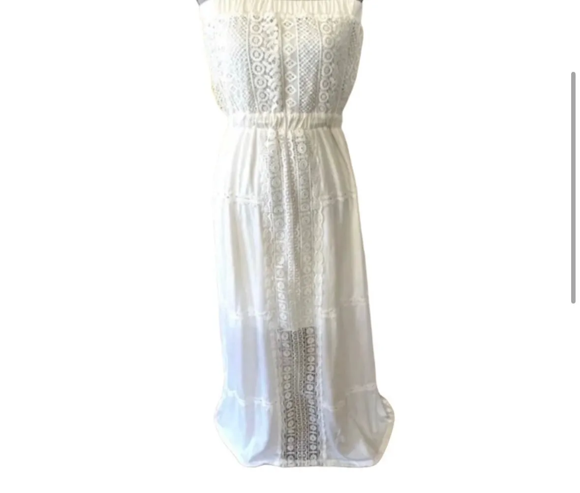 Pre-Owned: Shinestar White Crochet Lace Maxi Dress Bandeau Top, Small