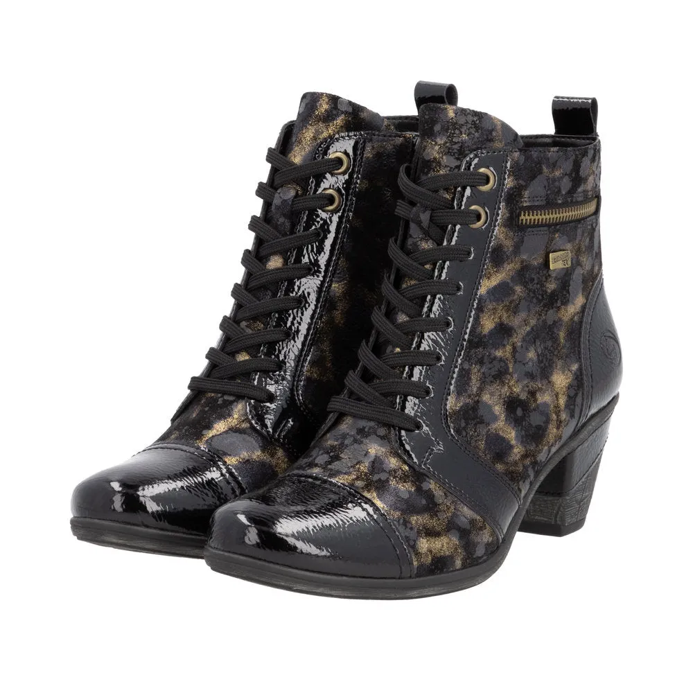 Remonte D8797-91 Ladies Black Suede Water Resistant Zip & Lace Ankle Boots