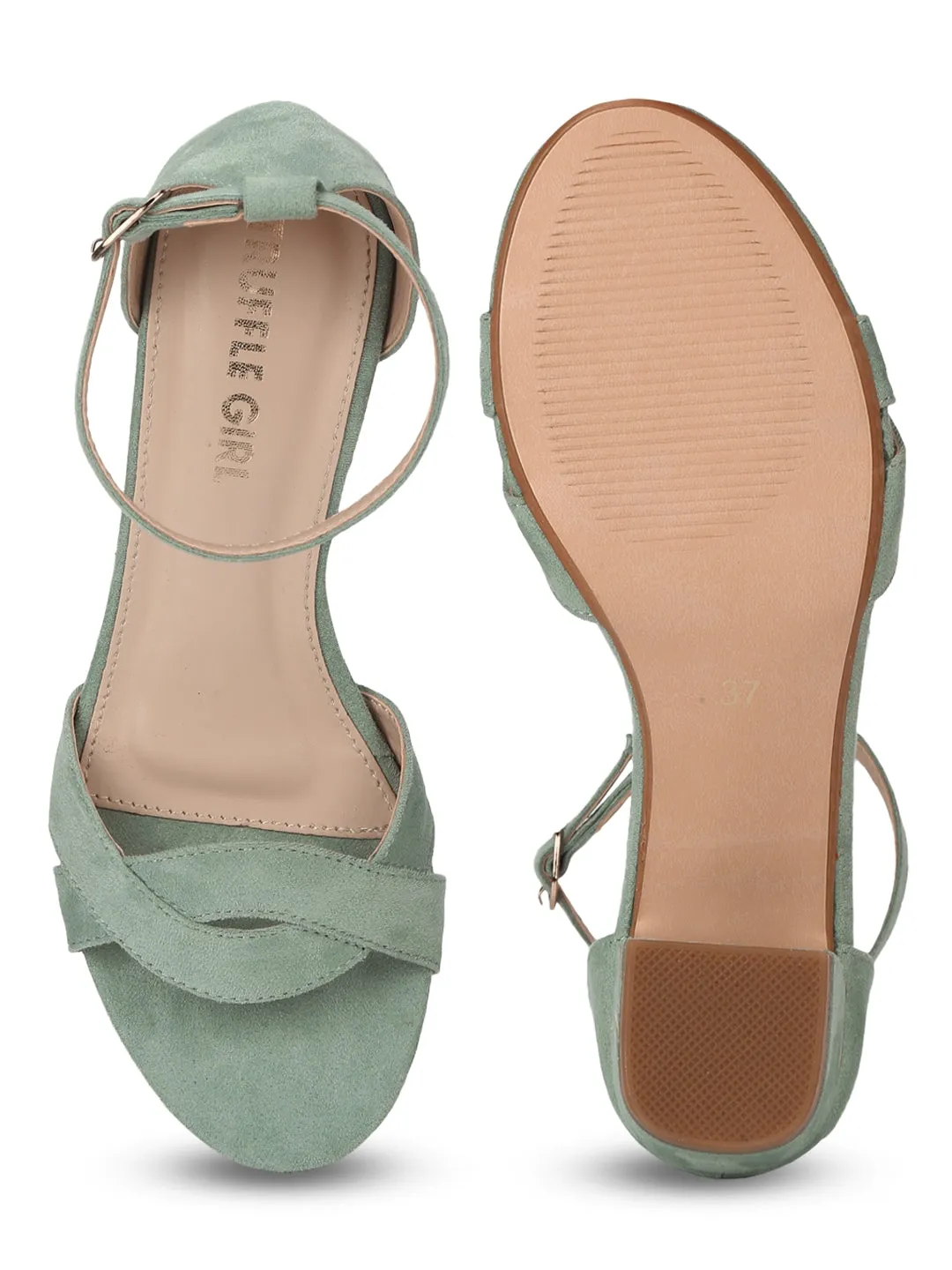 Sea Green Micro Low Heel Sandals