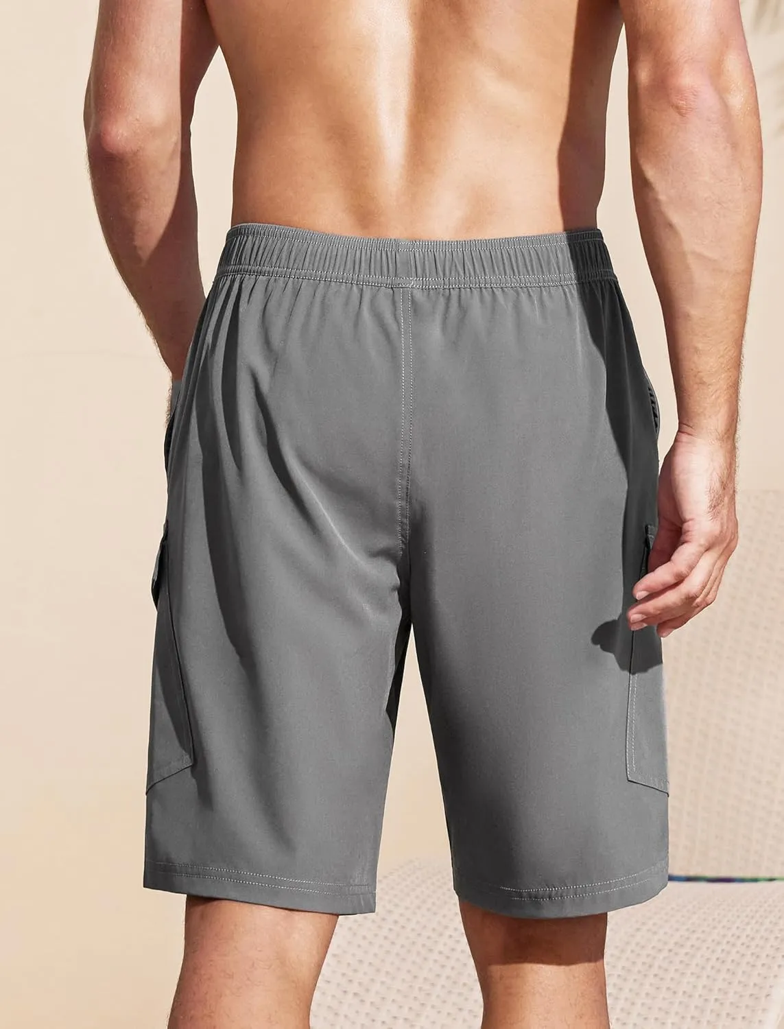 SILKWORLD Mens Swim Trunks with Compression Liner 9 Inch Bathing Suits Quick-Dry Swimming Beach Shorts with Cargo Pockets