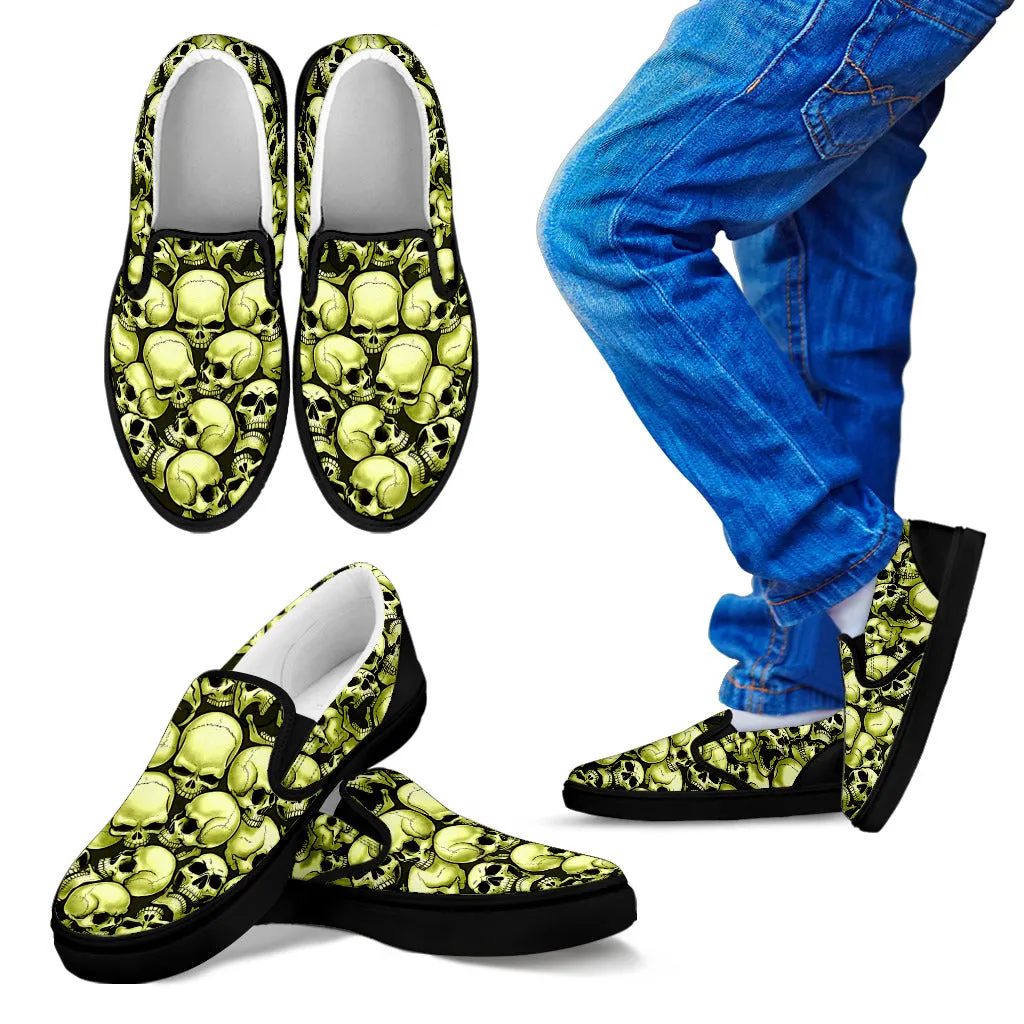 Skull Pile Slip On Shoes - Gold w/Black Trim