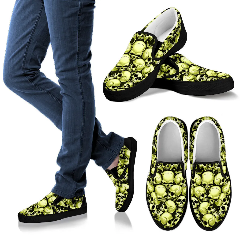 Skull Pile Slip On Shoes - Gold w/Black Trim