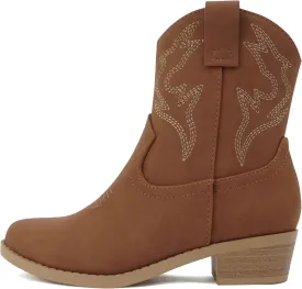 Soda BLAZING-2 ~ Little Kids/Children/Girls Stitched Pointed Toe Low Heel High Top Ankle Shaft Western Boot Bootie