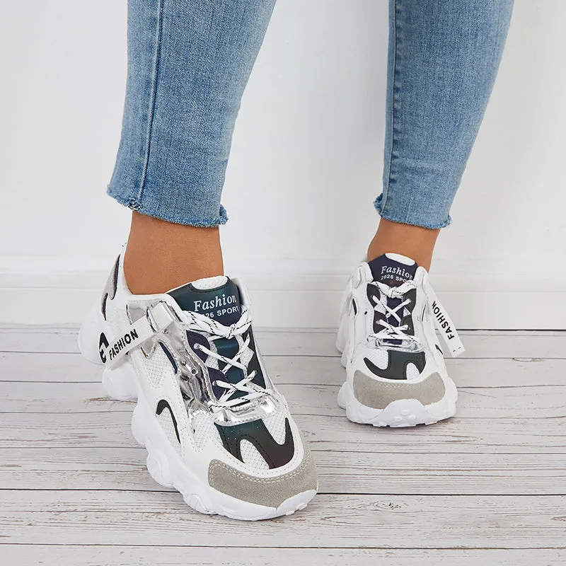 Sohiwoo  Women Mesh Chunky Sneakers Breathable Knit Lace Up Daily Shoes