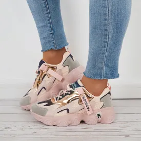 Sohiwoo  Women Mesh Chunky Sneakers Breathable Knit Lace Up Daily Shoes