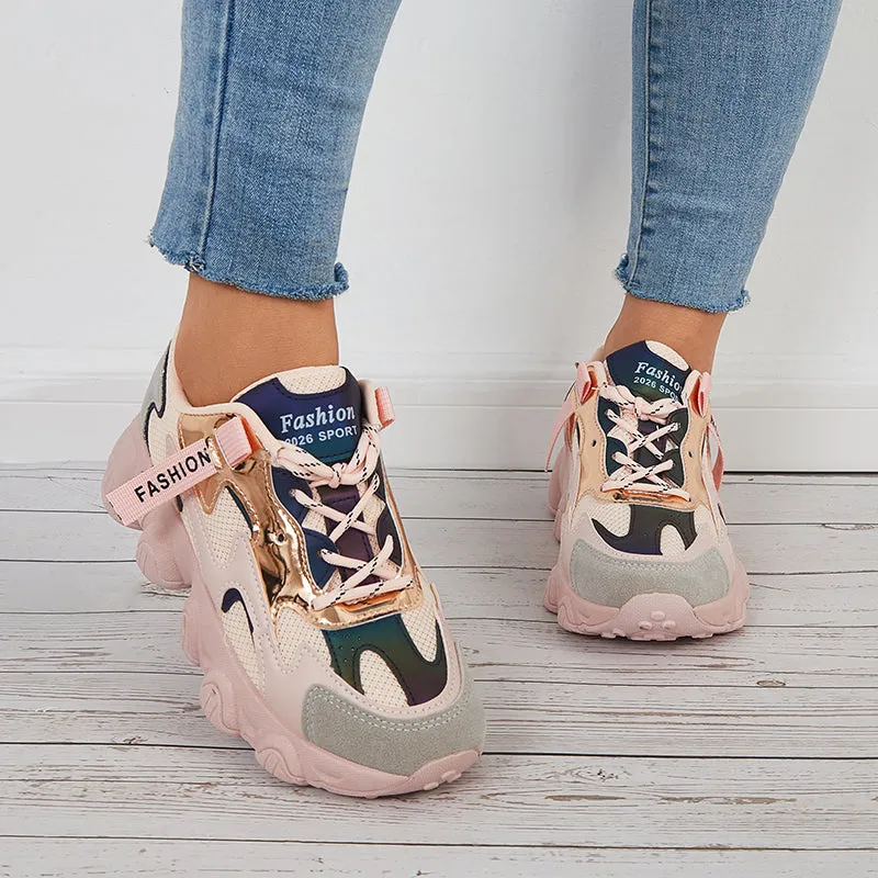 Sohiwoo  Women Mesh Chunky Sneakers Breathable Knit Lace Up Daily Shoes