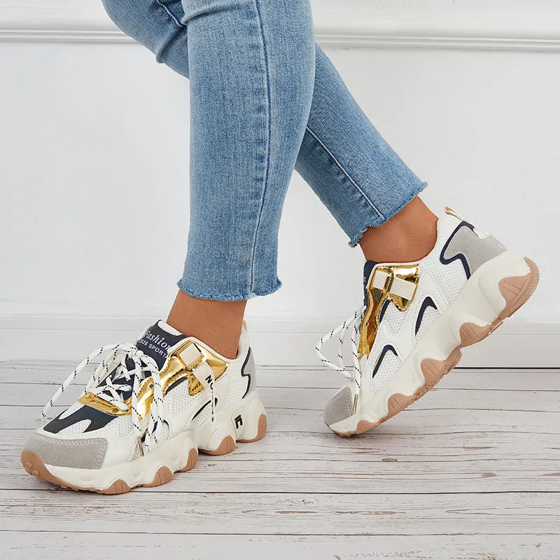 Sohiwoo  Women Mesh Chunky Sneakers Breathable Knit Lace Up Daily Shoes