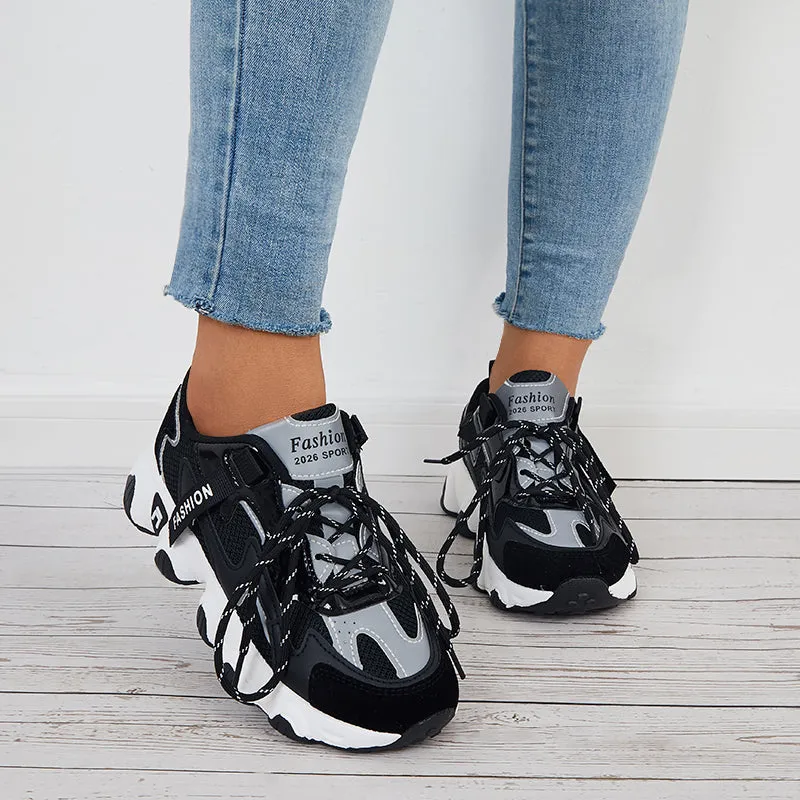 Sohiwoo  Women Mesh Chunky Sneakers Breathable Knit Lace Up Daily Shoes