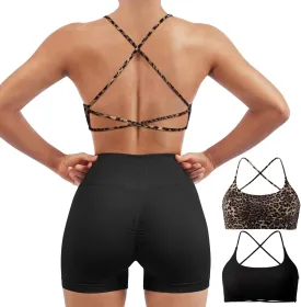 SUUKSESS Women 2 Piece Open Back Sports Bra Pack Strappy Workout Gym Yoga Crops