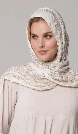 Tara Non-slip Stretchy Embroidered Wrap Hijab Scarf - Cream/Multi