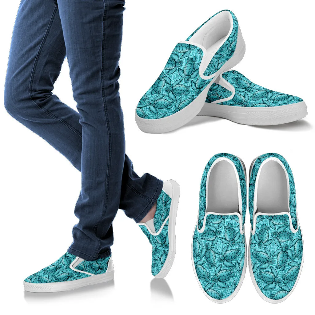Turtle Swirl Slip On Shoes - Blue w/White Trim