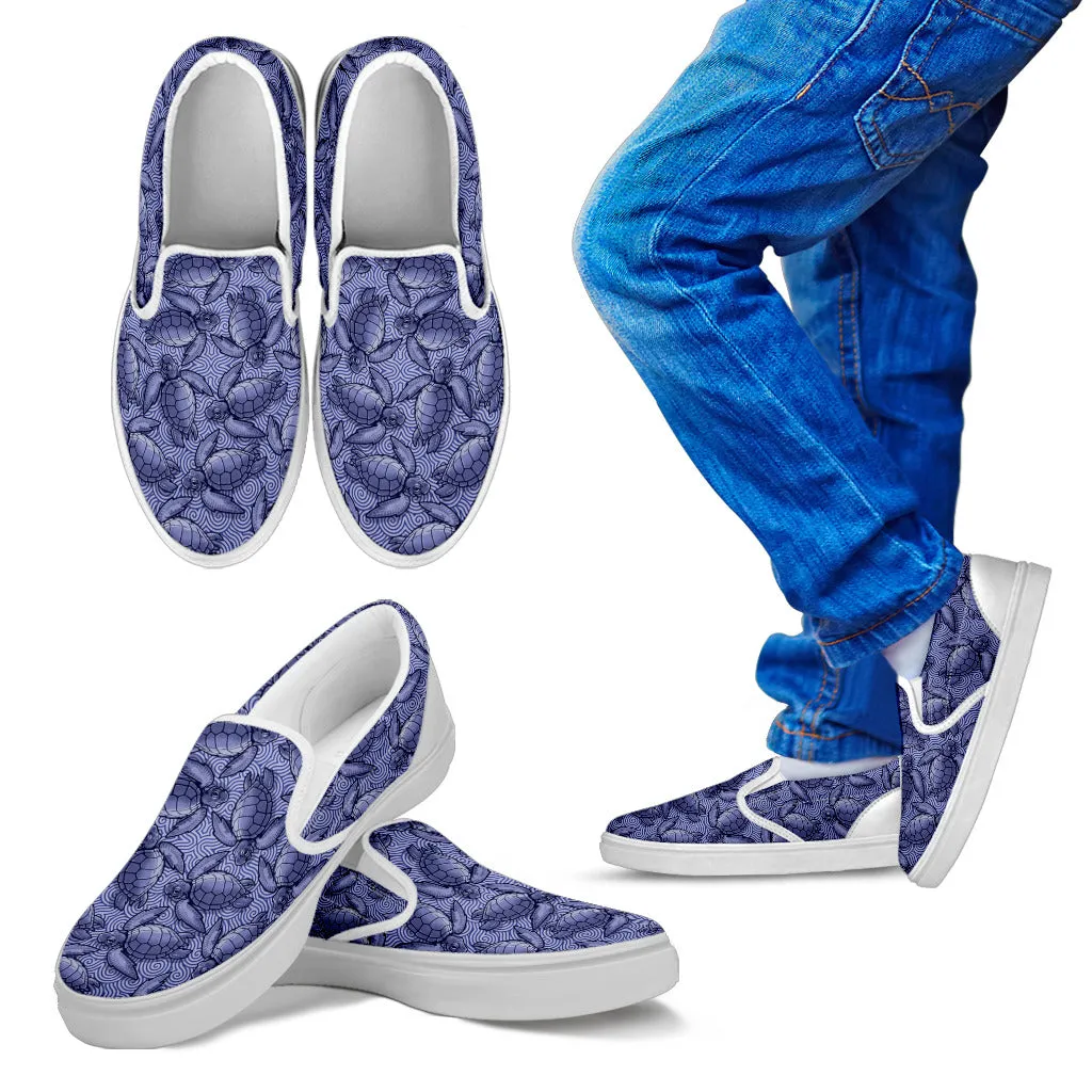 Turtle Swirl Slip On Shoes - Purple w/White Trim