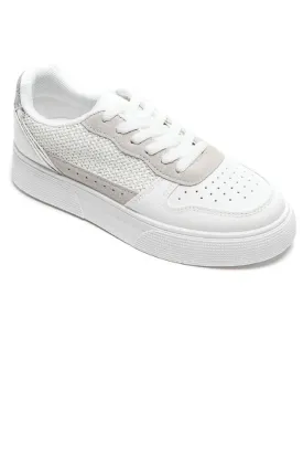 WHITE CHUNKY FLAT LACE UP TRAINER