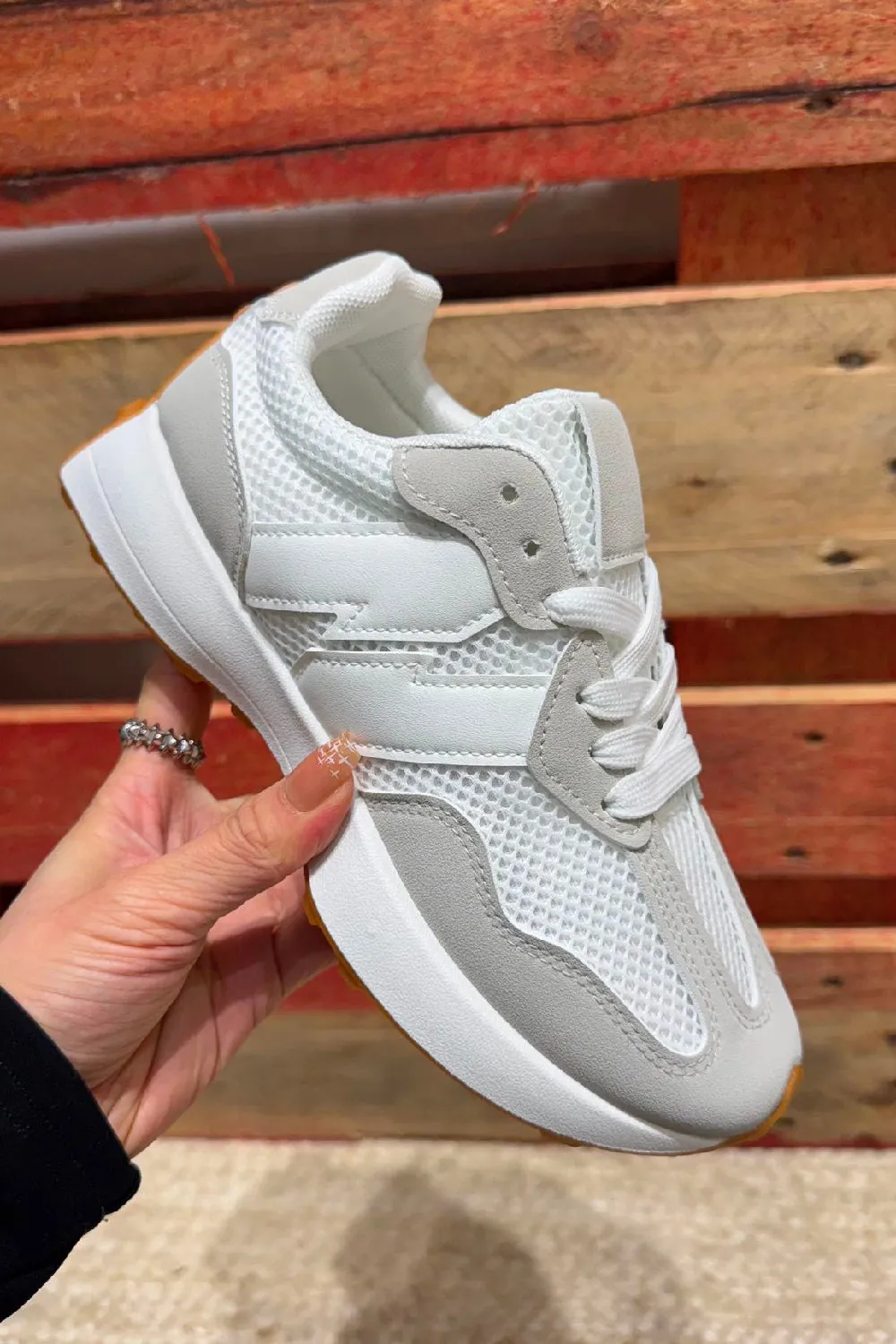 WHITE LACE UP SIDE DETAIL SNEAKERS TRAINERS