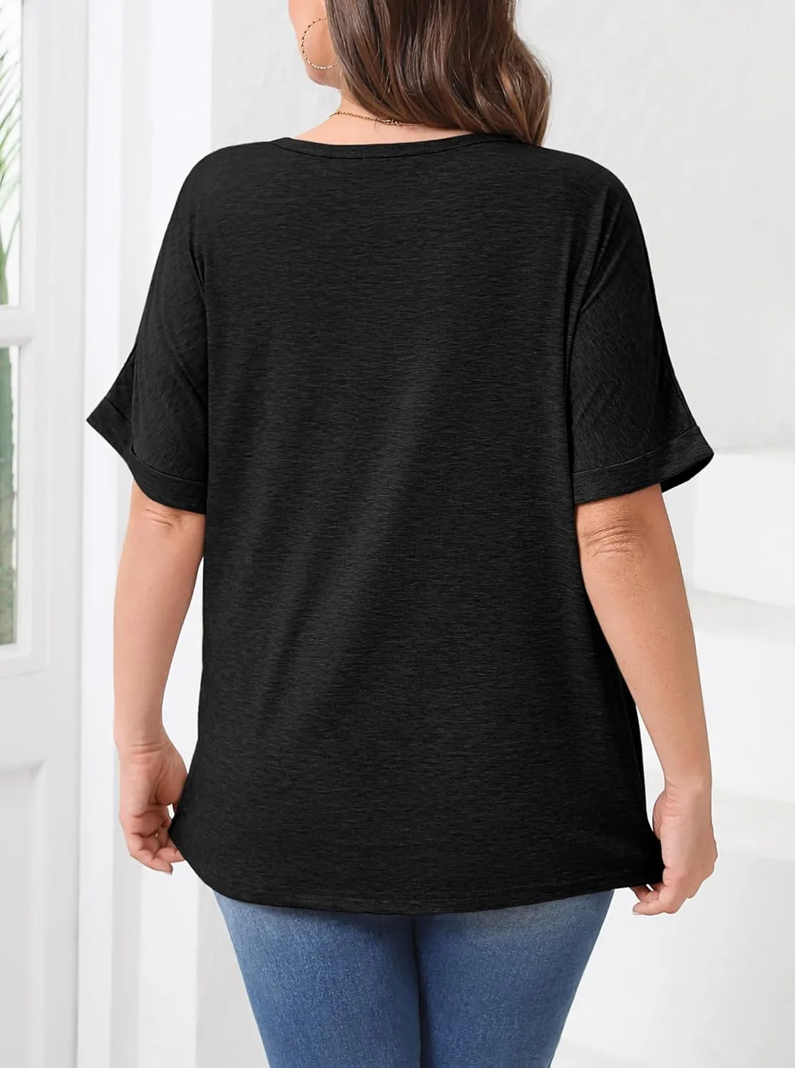 Womens Plus Size Oversized Tshirt Dolman Short Sleeve Drop Shoulder Summer Tops Casual Loose Basic Tees XL-5XL