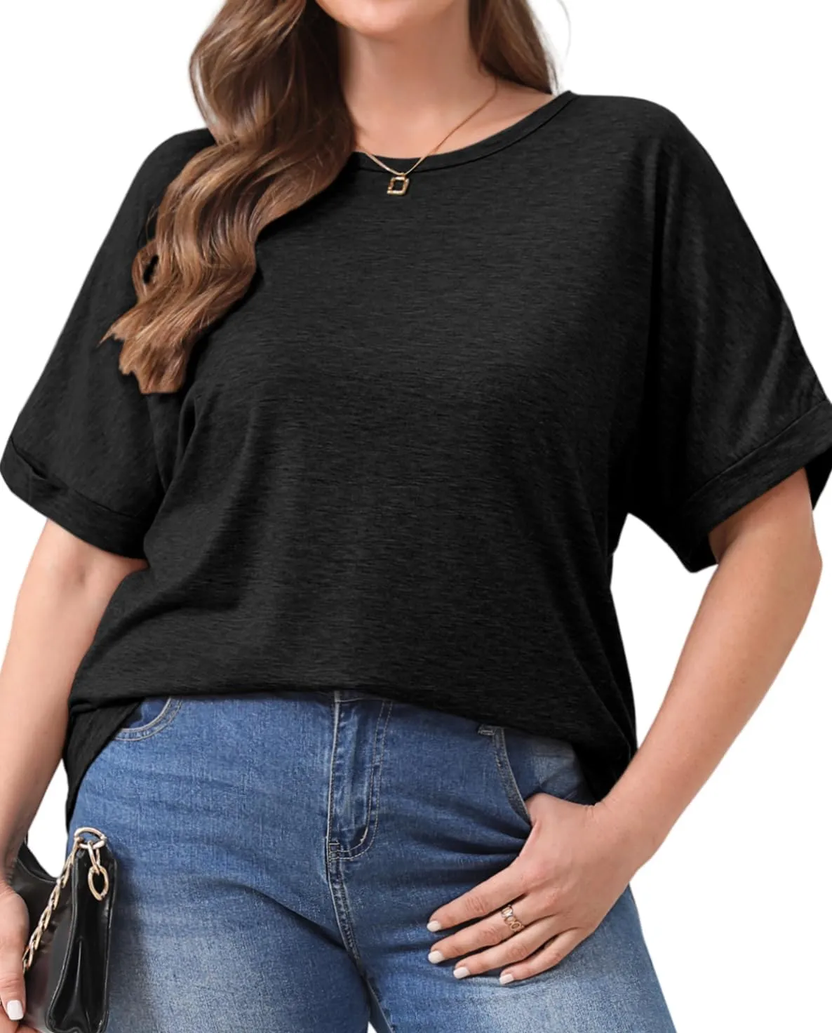 Womens Plus Size Oversized Tshirt Dolman Short Sleeve Drop Shoulder Summer Tops Casual Loose Basic Tees XL-5XL
