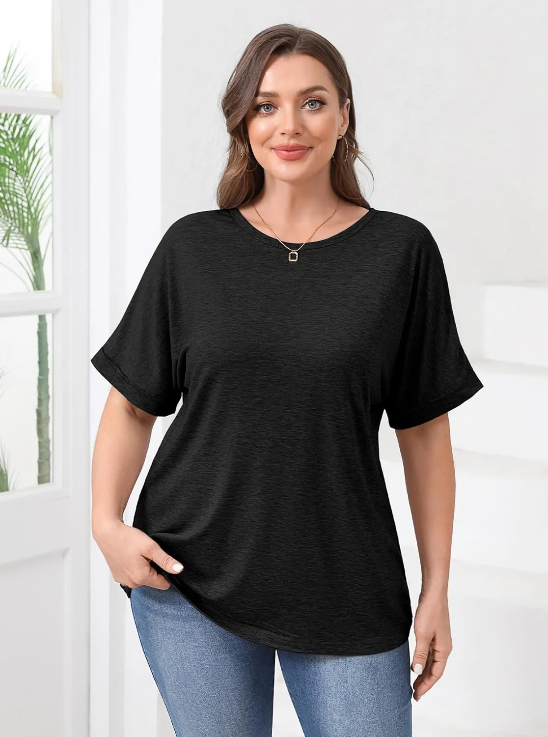 Womens Plus Size Oversized Tshirt Dolman Short Sleeve Drop Shoulder Summer Tops Casual Loose Basic Tees XL-5XL